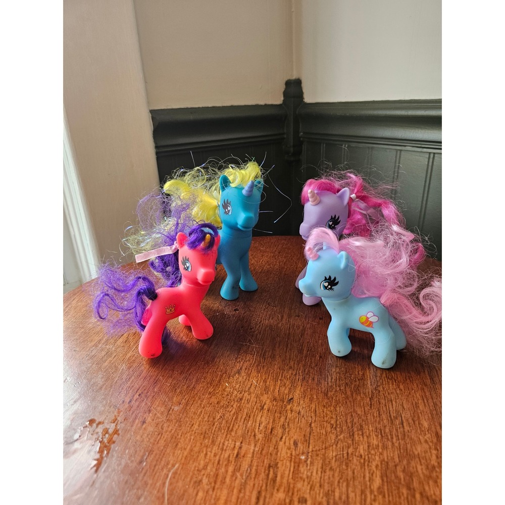 Lot of 4 Unicorn my little Pony fakes gigo Figures toys blue Purple Pink Teal
